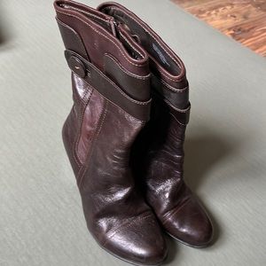 Born W6449 Crown Pratt Brown Leather Womens High Heel Mid Calf Boots Size 9